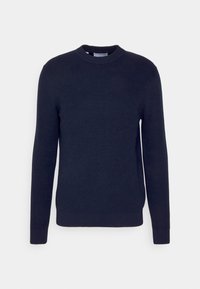 Marinblå crew neck-tröja gjord av strukturerad stickad textil, med långa ärmar och ribbade muddar samt nederkant för en figurnära passform.