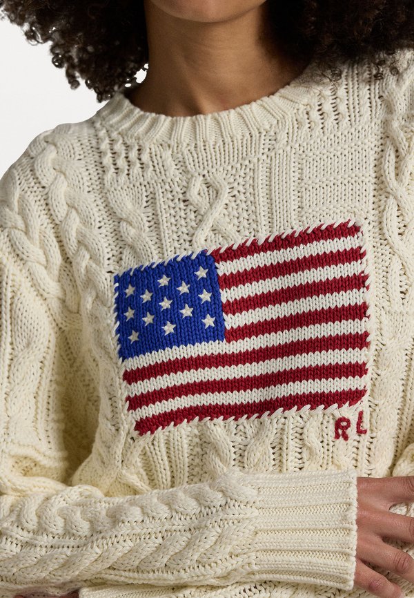 ARAN KNIT FLAG COTTON SWEATER - Jumper - cream3