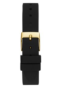 Cinturino in silicone nero con fibbia in tono oro lucido e numerosi fori di regolazione.