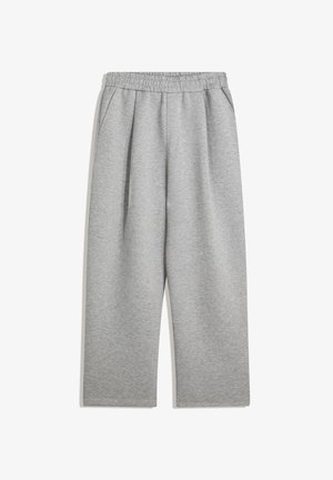 Pantaloni da tuta grigi chiari con vita elastica e tasche laterali, gamba dritta, realizzati in tessuto morbido.