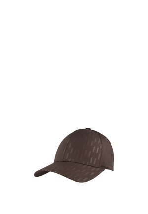 Dark brown baseball cap with a subtle repeating pattern and Karl Lagerfeld logo on the side.