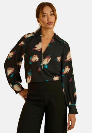 REGULAR FIT - LONG SLEEVE ZIP FRONT  - Blúz - black animal