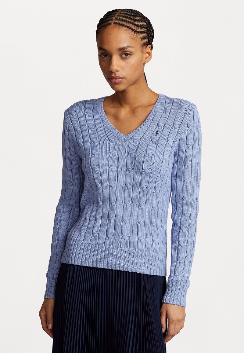 Polo Ralph Lauren - CABLE KNIT COTTON V NECK JUMPER - Pulover - blau, Povečajte