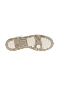La suola della scarpa presenta una base in gomma beige con un motivo esagonale, texturizzata per garantire aderenza, e un inserto arrotondato vicino al tallone per stabilità.