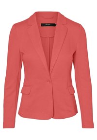 Koralli bleiseri, joka on valmistettu teksturoidusta kankaasta ja siinä on säädetty istuvuus. Siinä on yksittäinen nappisuljenta ja kaksi etutaskua.