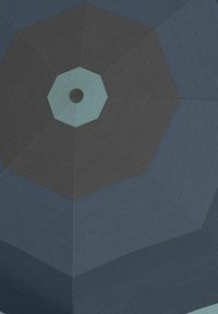 Hexagonal umbrella top in dark blue and gray shades with textured fabric. Central button in contrasting light blue. Multi-toned design.