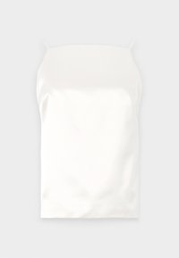White satin camisole with thin straps, smooth texture, rectangular shape, and no visible patterns or accents.