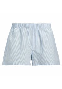 Randiga shorts i ljusblått och vitt. Tillverkade av lättviktig tyg, har en elastisk midja och en lös passform med rak skärning.