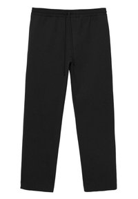 Zwarte rechtstreekse sweatpants met elastische tailleband en trekkoord, ontworpen voor casual gebruik.