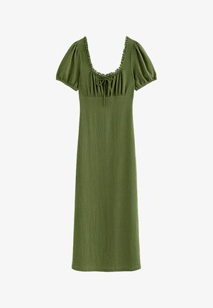 New Look, DARK KHAKI CRINKLE TEXTURE SHORT SLEEVE MILKMAID MIDI DRESS - Vestido informal - khaki