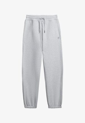 Pantaloni della tuta grigi con vita elastica, cordoncino regolabile e polsini elasticizzati. Realizzati in tessuto morbido e leggero. Presentano un dettaglio del logo.