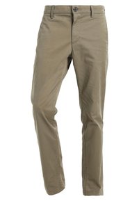Chino khaki con taglio dritto, realizzati in tessuto di cotone morbido. Presentano chiusura con bottone e tasche laterali.
