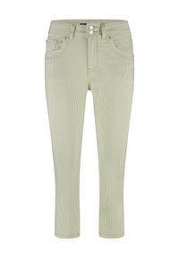  Lichtgroene, gestreepte denim broek met een slim fit, sluiting met twee knopen en vier zakken. De zoom is afgebiesd met een eenvoudige omslag.