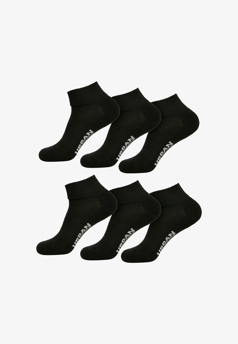 Fekete pamut boka zoknik, hat darabos szett, bordázott mandzsettával és "URBAN" felirattal fehér színben az oldalukon. Puha tapintás, hagyományos dizájn.