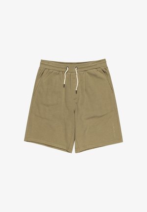 Olijfgroene shorts van zacht materiaal, met een elastische tailleband met een trekkoord, zijzakken en een subtiele logodetail.