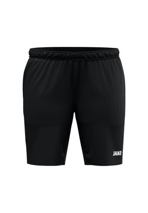 Schwarze Sportshorts mit elastischem Bund und weißem JAKO-Logo am unteren linken Bein vor weißem Hintergrund.