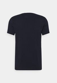 Plain black short-sleeve crew neck T-shirt shown from the back on a white background.