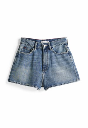Spijkerbroek shorts in een vervaagde blauwe kleur, hoge taille en met knoopsluiting. Voorzien van vijf zakken en rafelige zoomranden, met stikseldetails.