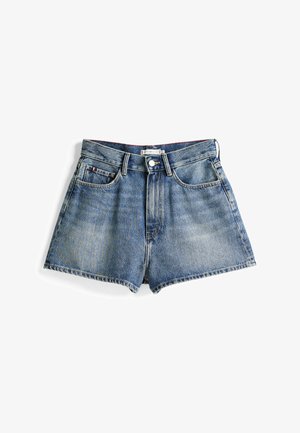 Spijkerbroek shorts in een vervaagde blauwe kleur, hoge taille en met knoopsluiting. Voorzien van vijf zakken en rafelige zoomranden, met stikseldetails.
