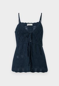Crochet-Style Tie-Front Sweater Tank - Top - navy