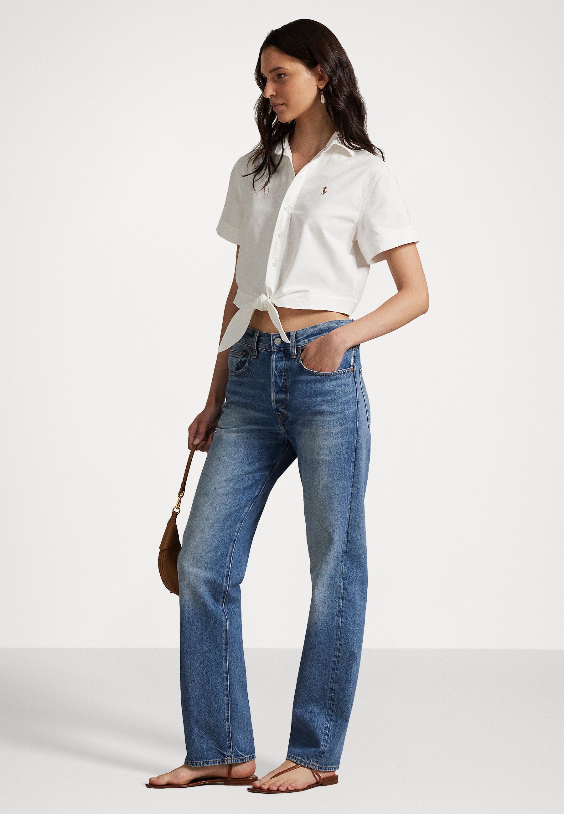 Polo Ralph Lauren COTTON OXFORD TIE FRONT CROPPED SHIRT