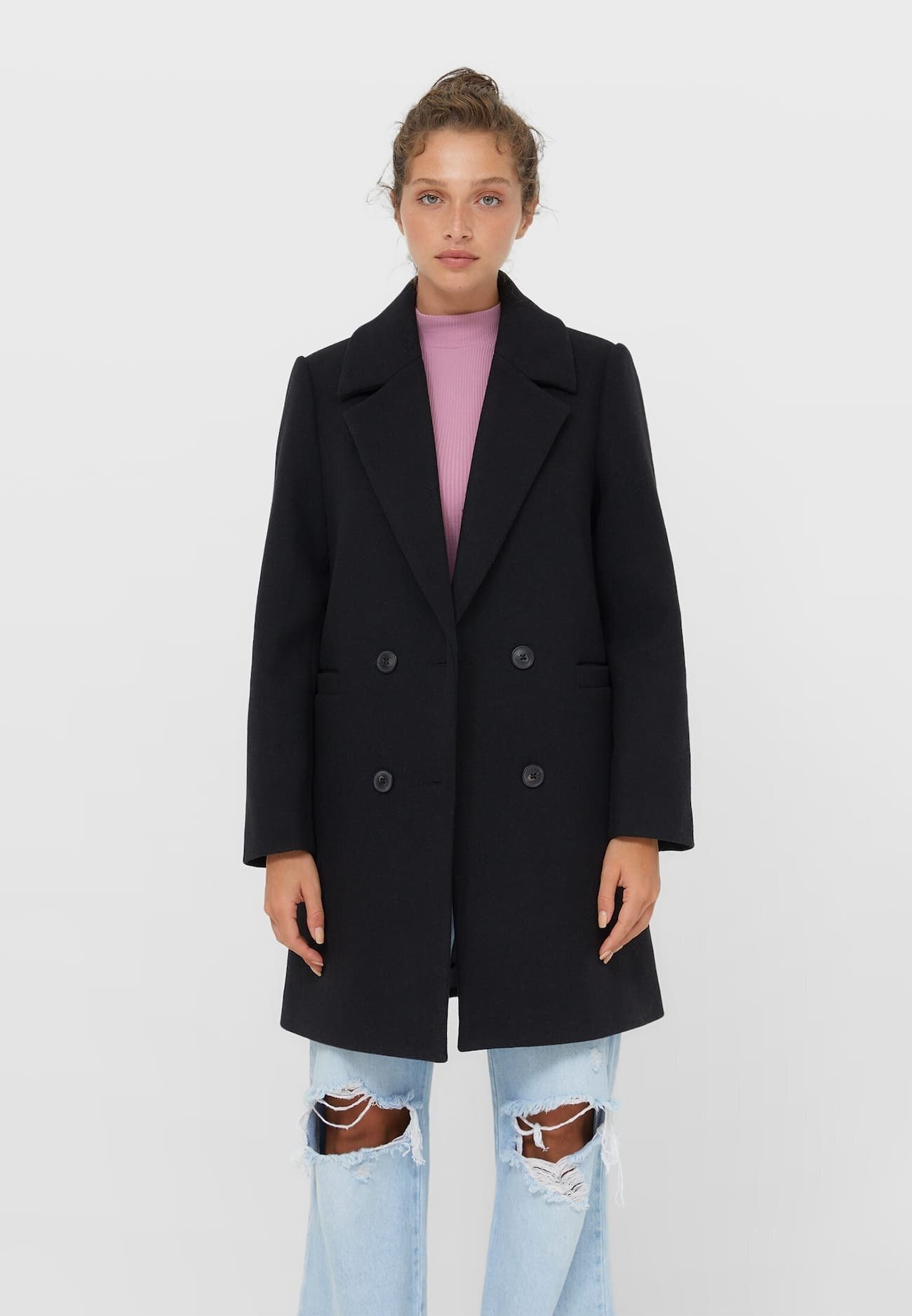 Cappotto Doppiopetto Cappotto Stradivarius Nero Stradivarius