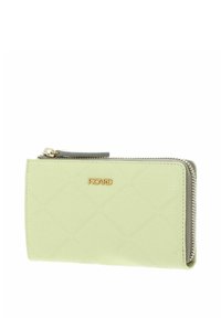 Green textured leather wallet with quilted pattern, gold hardware, and a gray zipper accent. Brand logo "PICARD" displayed prominently.