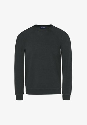 Dunkelgrauer Baumwollpullover mit Rundhalsausschnitt, langen Raglanärmeln, gerippten Bündchen und Saum. Minimalistisches Design ohne sichtbare Muster oder Akzente.