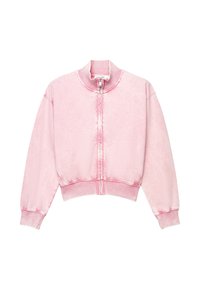 Rosa gekürzte Sweatshirtjacke mit Reißverschluss, gerippten Bündchen und Kragen, mit dezenten verblassten Details entlang der Nähte.