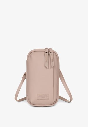 Borsa a tracolla compatta beige realizzata in materiale sintetico liscio, con chiusura a doppia cerniera e tracolla regolabile. Distintivo del logo sul fronte.