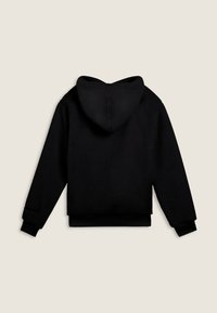 Hoodie nera foderata in fleece con cappuccio, polsini e orlo a costine, e vestibilità comoda. La texture liscia e le cuciture minime creano un design pulito.