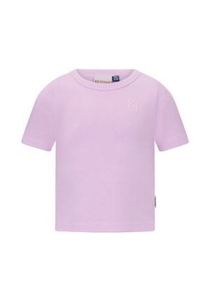 Lichtpaars kinder-T-shirt met korte mouwen, ronde hals en een subtiel "RJ"-logo op de linkerborst.