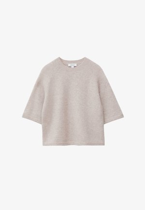 Helle beige Sweater aus weichem Material mit rundem Ausschnitt, kurzen Raglanärmeln und lockerer Passform. Keine sichtbaren Muster oder Akzente.
