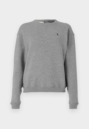 Felpa grigia a maniche lunghe con scollo rotondo, con polsini e orlo a coste, decorata con un piccolo logo Polo Ralph Lauren sul petto.