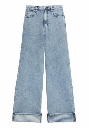 Marks & Spencer, HIGH WAISTED STRIPED WIDE LEG TURN UP JEANS. - Flared Jeans - medium indigo