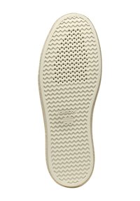 Suola di scarpa in gomma bianca con motivo a zig zag, perforazioni per la traspirabilità e marchio "GEOX ITALIAN PATENT" sulla parte inferiore.