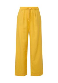 Wijde benen broek in felgeel, gemaakt van lichtgewicht stof. Voorzien van een elastische tailleband met een trekkoord voor een verstelbare pasvorm.