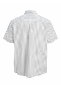 Ανδρικό πουκάμισο με κοντό μανίκι, κάθετες γκρι και λευκές ρίγες, κλασικός γιακάς και πιέτα στο κέντρο της πλάτης.