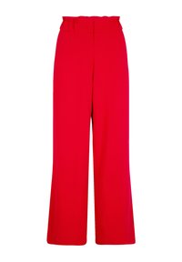 Pantalons larges rouges avec une taille élastique haute. Tissu lisse, sans motifs ni éléments visibles, design plat à l'avant et à l'arrière.