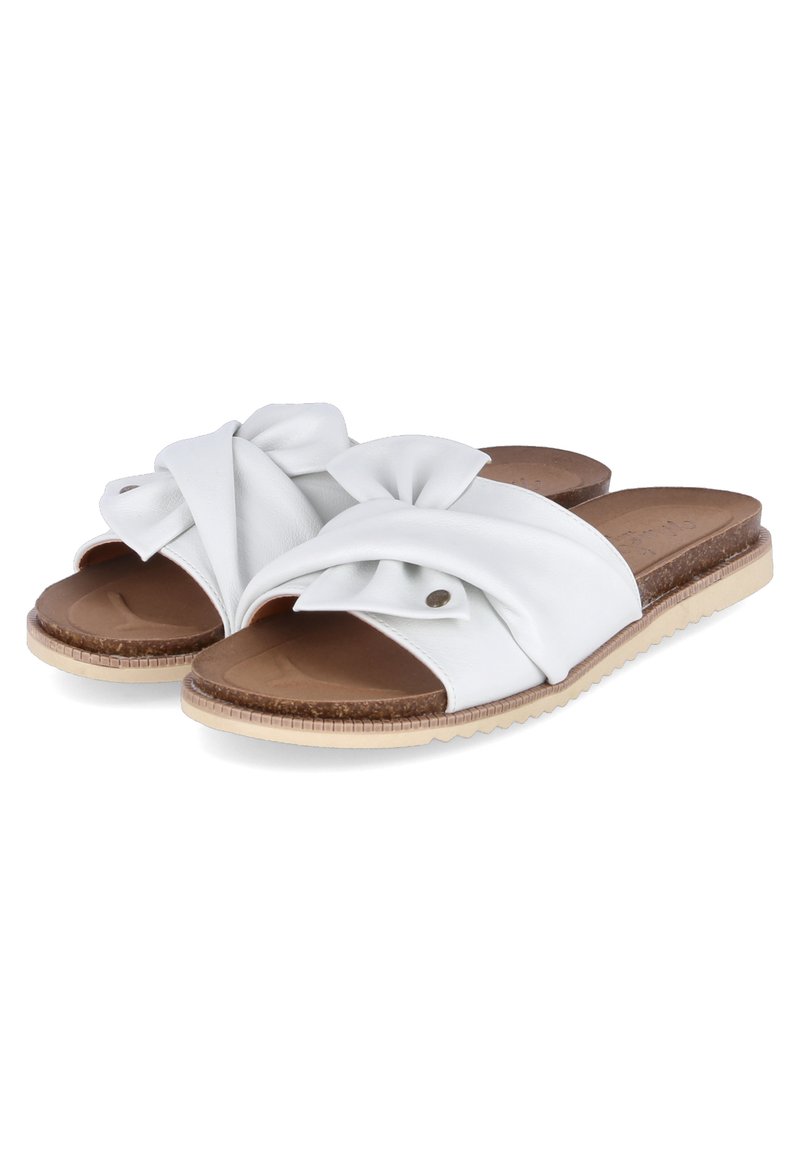 Damen Flache Pantoletten | Mustang Pantolette flach wwiß/weiß - FH09509 Damen Flache Pantoletten | Mustang Pantolette flach wwiß/weiß - FH09509