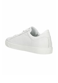 Weiße Leder-Sneaker mit glatter Oberfläche, niedrigem Profil, abgerundeter Zehenpartie und dezenten Stickdetails. Gummisohle mit strukturiertem Akzent.