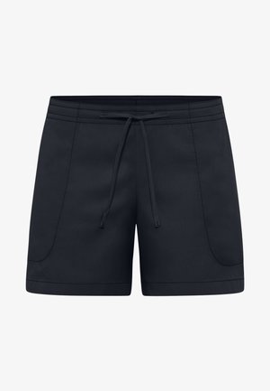 Donker marineblauwe shorts van gestructureerde stof, met een elastische tailleband met trekkoord en zijzakken met subtiele stikdetails.
