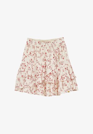 Krēmveida ziedu raksta svārki ar ruffles. Īpaši izceļas slāņota konstrukcija un elastīgs jostasvieds, kas nodrošina komfortu.