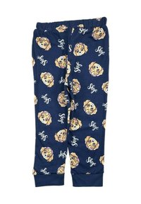 Pantalons de pyjama bleu marine avec un motif répétitif d'un chien de dessin animé et le nom "Skye". Fabriqués en tissu doux avec une texture côtelée et une taille élastique.