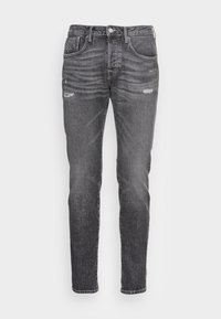 Pánské tmavě šedé džíny se slim fit, s distressed detaily, pěti kapsami a zapínáním na zip. Vyrobeno z denimu.