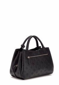 Borsa a mano in pelle nera con un motivo testurizzato, due manici superiori e una tasca con zip anteriore per una conservazione sicura.