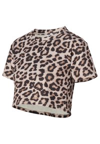 Korte mouwen cropped t-shirt met luipaardprint, gemaakt van zachte stof, met een ronde hals en een ontspannen pasvorm en een ronde onderrand.