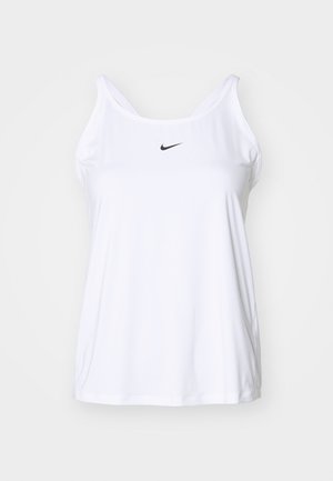 Witte mouwloze sporttop gemaakt van lichtgewicht stof. Voorzien van een ronde halslijn en een klein zwart Nike-logo op de voorkant.