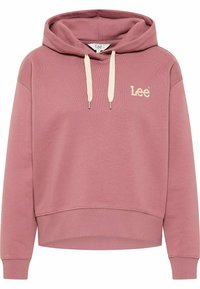 Sweat à capuche rose en tissu doux, doté d'une poche kangourou, d'une capuche avec cordon de serrage et du logo brodé "Lee" dans une teinte plus claire.