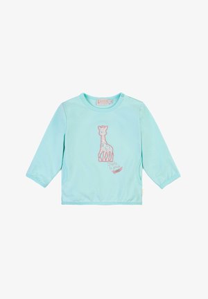 Himmelblaues Langarmshirt mit einem Giraffe-Design, aus weichem Stoff, runder Ausschnitt und seitlichen Taschen. Mit bestickten Akzenten.